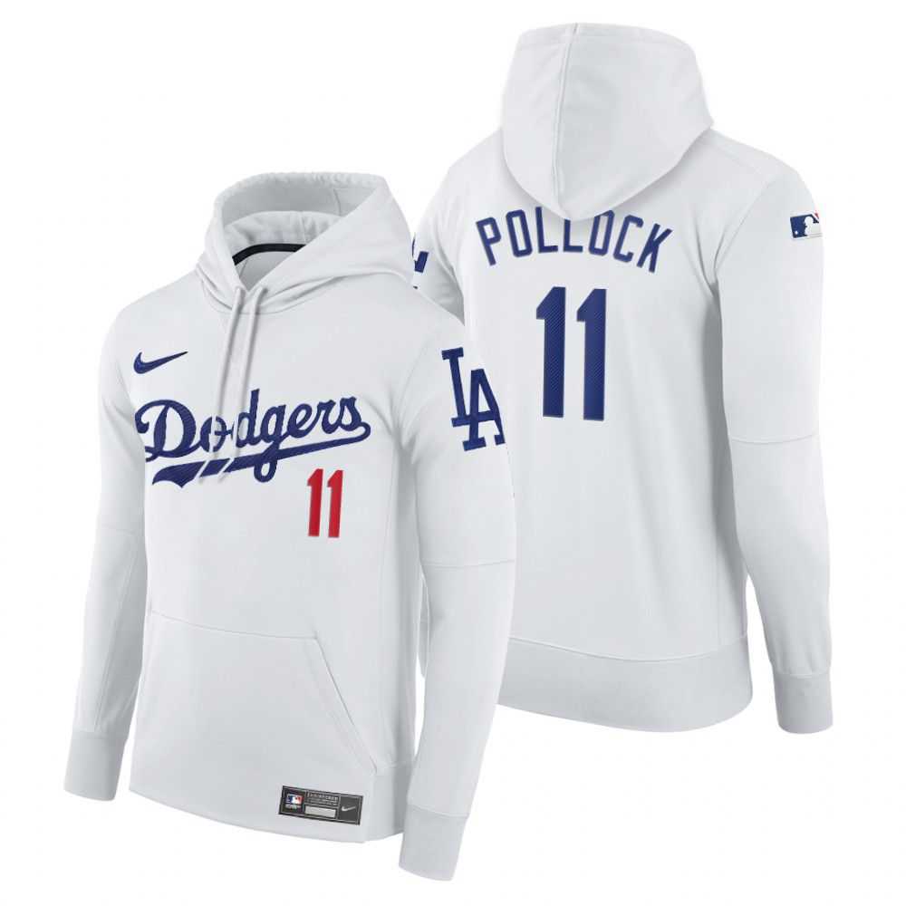 Men Los Angeles Dodgers 11 Pollock white home hoodie 2021 MLB Nike Jerseys